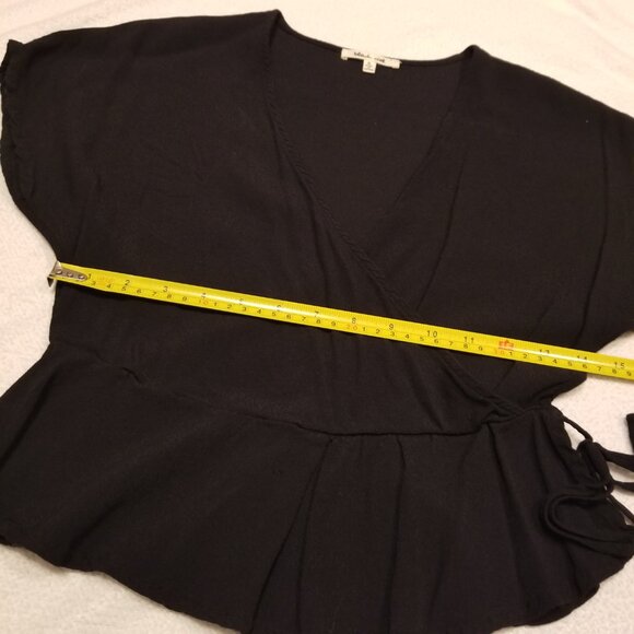 Black Wrap Top Peplum Style Blouse with Tie and Front Pleat Small Bleuh Ciel - Picture 10 of 10